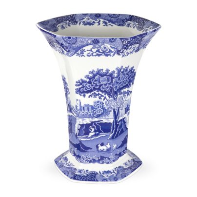 BLUE ITALIAN VASE HEKSAGONAL 27CM SPODE